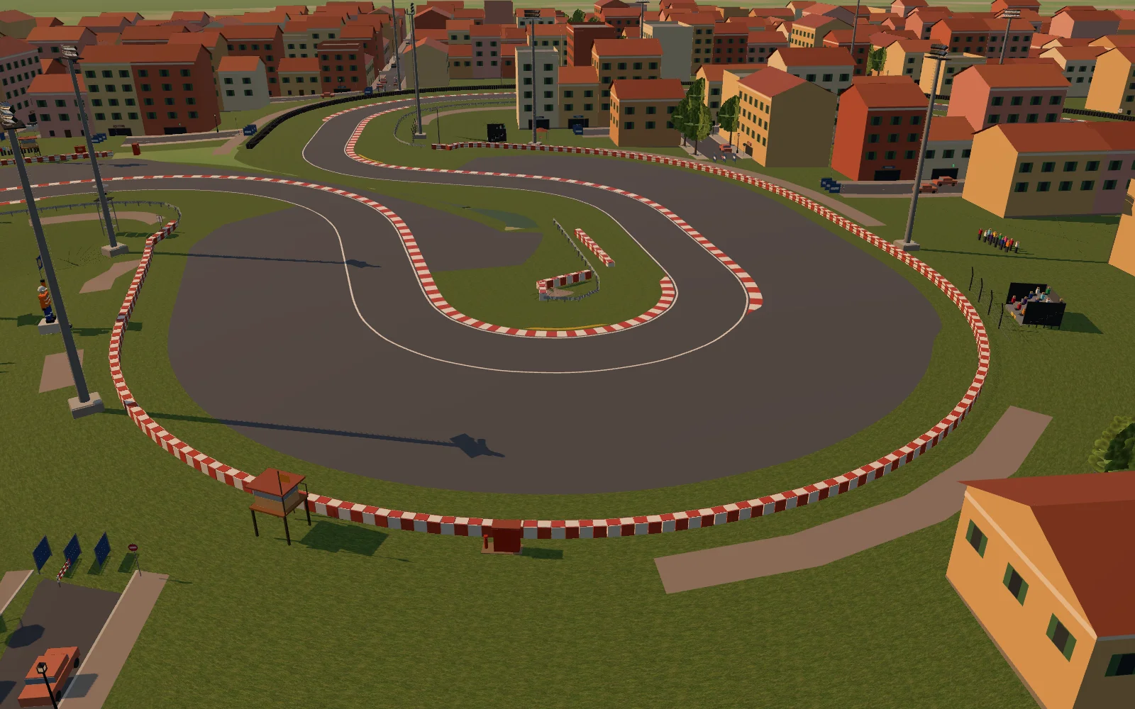 Pista da kart tra le case di una città
